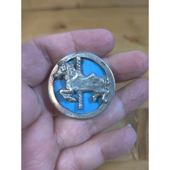 Vtg Silver Carousel Horse 1.5" Bolo Tie Turquoise US Half Dollar Back 31g